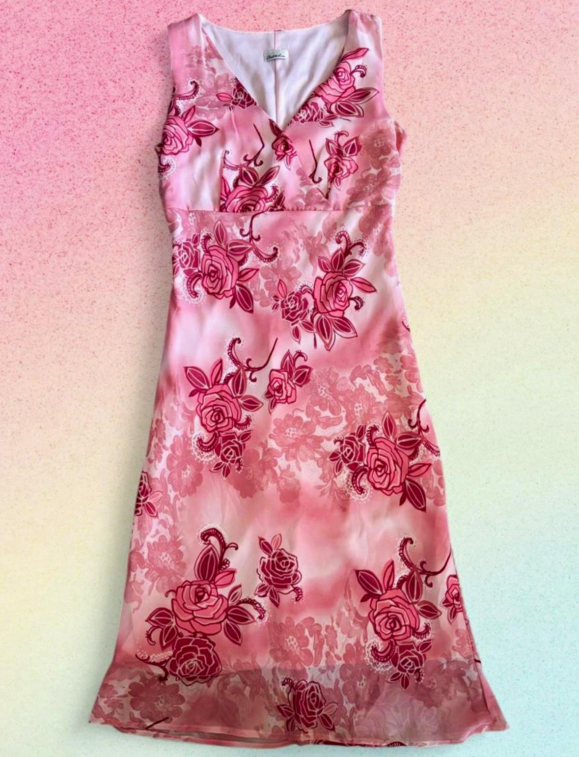 Vintage Y2K Charlotte Russe Pink floral maxi dress with a flowy silhouette size