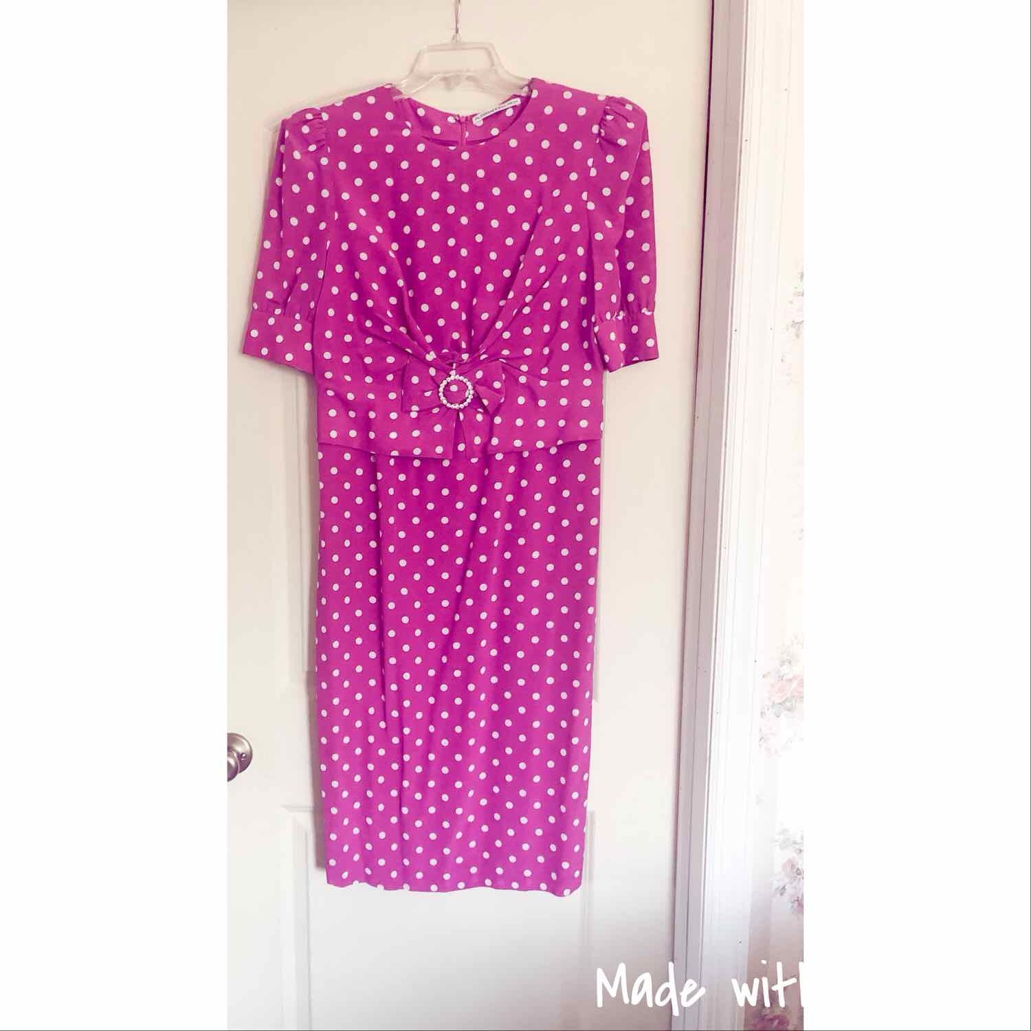 Alessandra Rich Pink & White Polka Dot Print Silk Dress