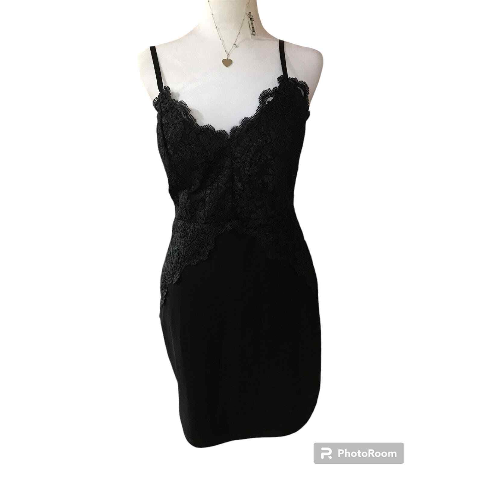 Iris Women’s Large Black Spaghetti Strap Lace Trim Dress