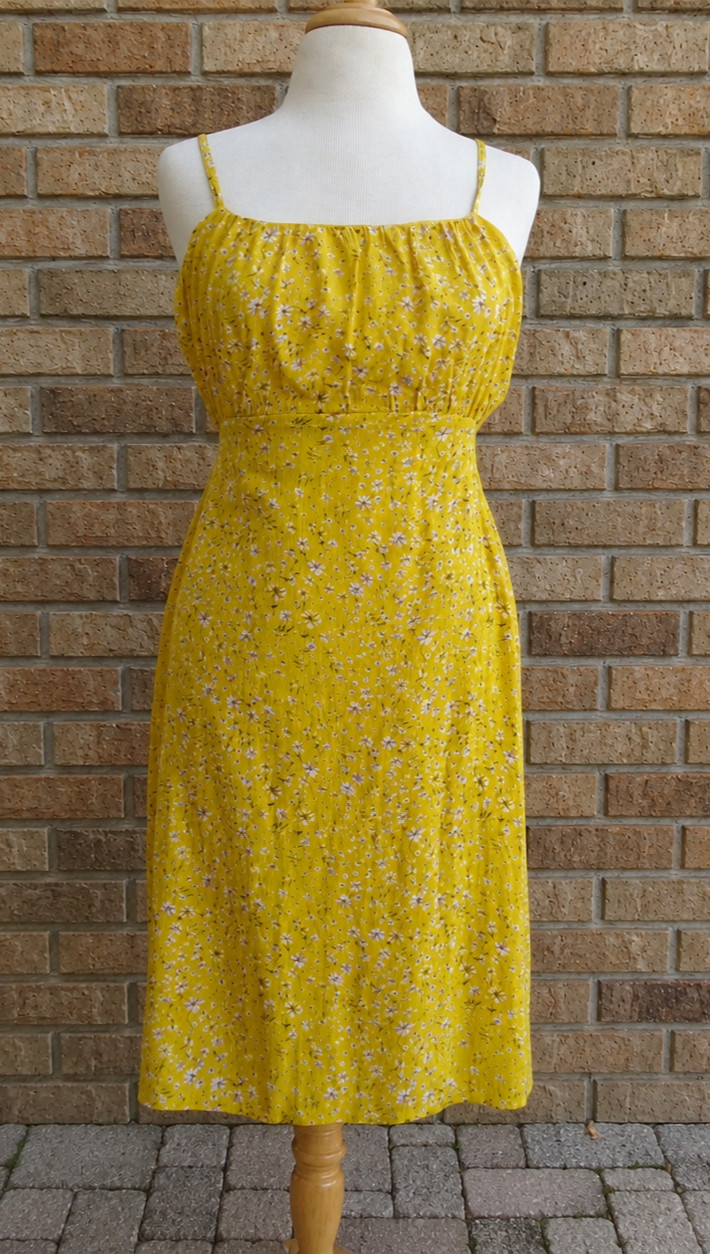 Sim & Sam Yellow Floral Rayon Tie Back Midi Dress Small Cutout Sundress