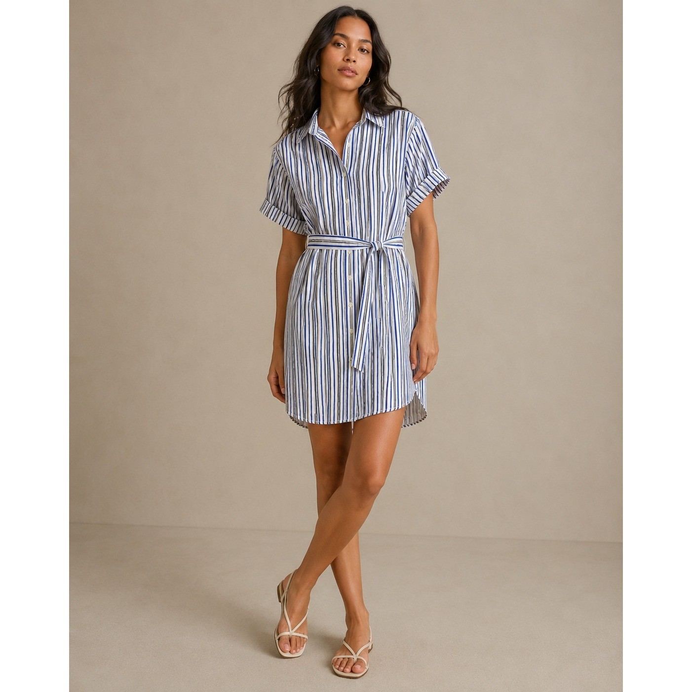 Alex Mill Womens XS Striped Cotton Button Front Short Sleeve Shirt Dress Blue
