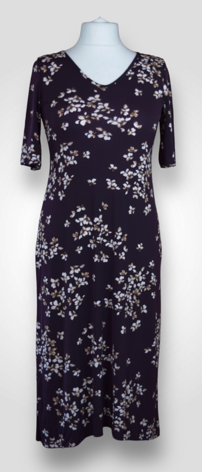 Kim & Co Brazil Jersey 3/4 Sleeve Mid Length Dress Aubergine Multi Size S