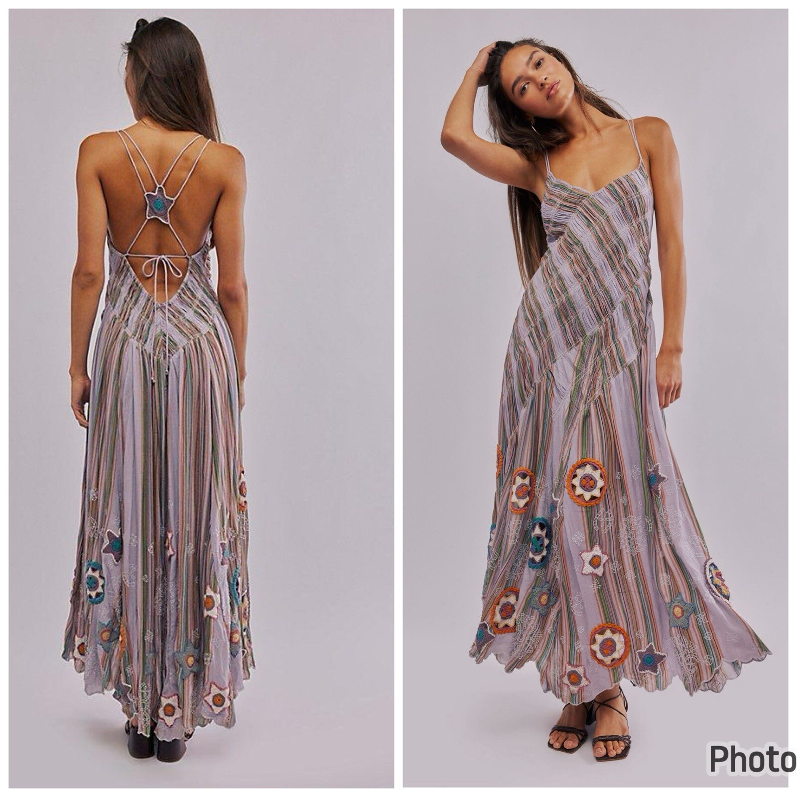 Free People Shooting Star Maxi Dress Crochet Rainbow Bohemian Size Medium