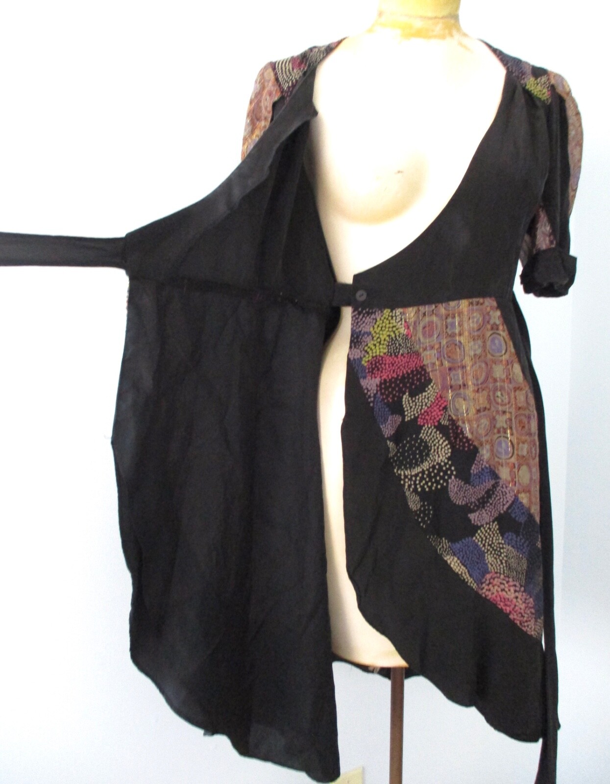 Nanette Lepore Black Pink Sparkly Gold Paisley True Wrap Boho Dress Sheer Back 4