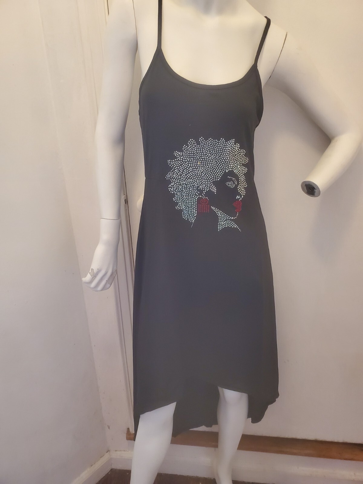 Womens Beautiful Rhinestone Summer Dress, Black, Large