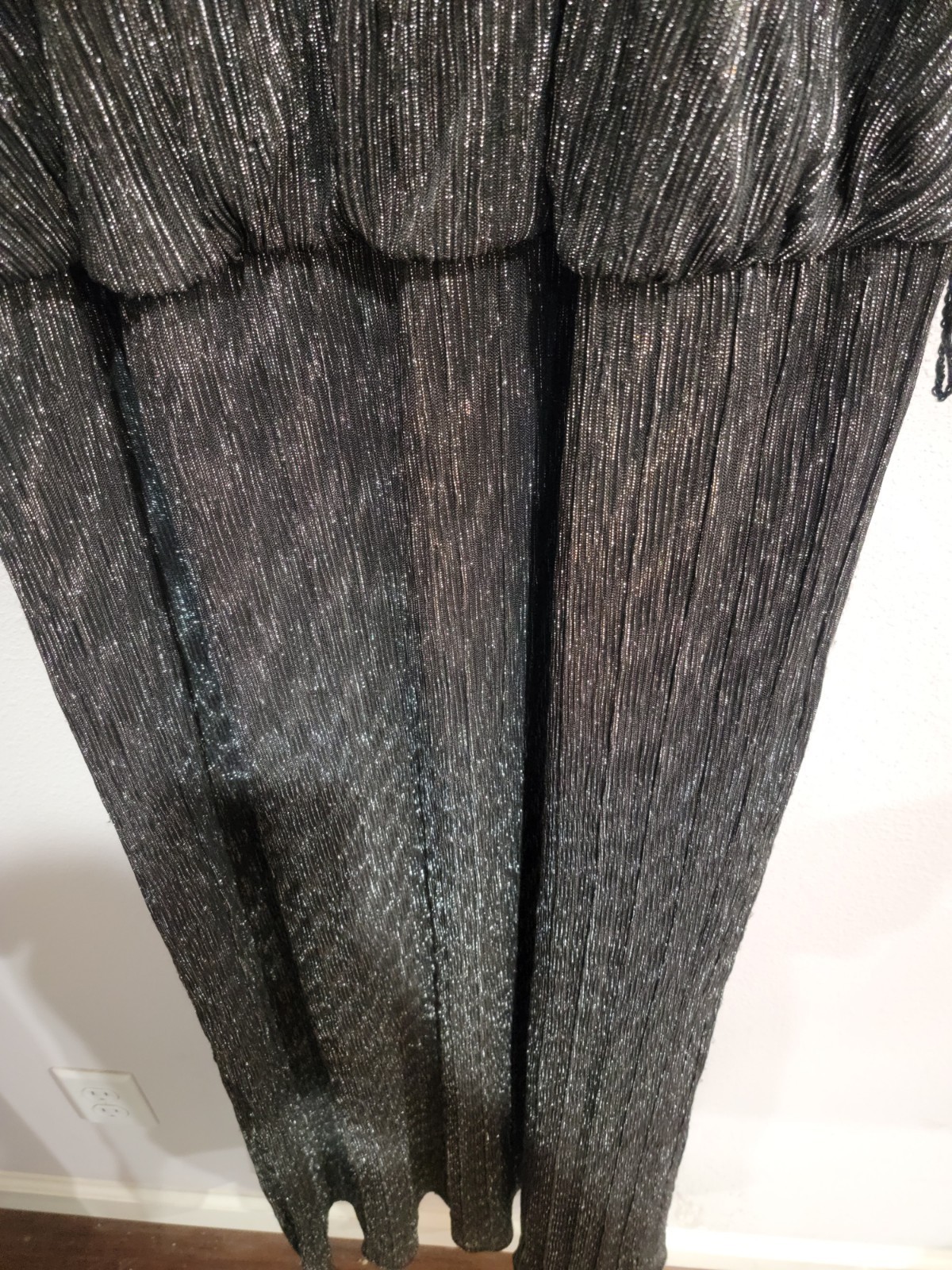 Glamour Black Silver Metallic Halter Maxi Dress 18W Plus NWT Plisse Pleat Party