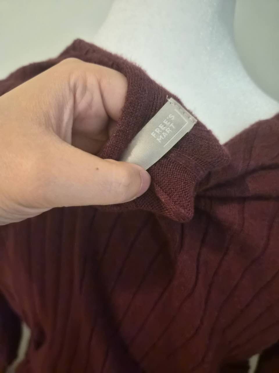 Free’s Mart Burgundy Ribbed Knit Midi Dress Set with Belt | One Size