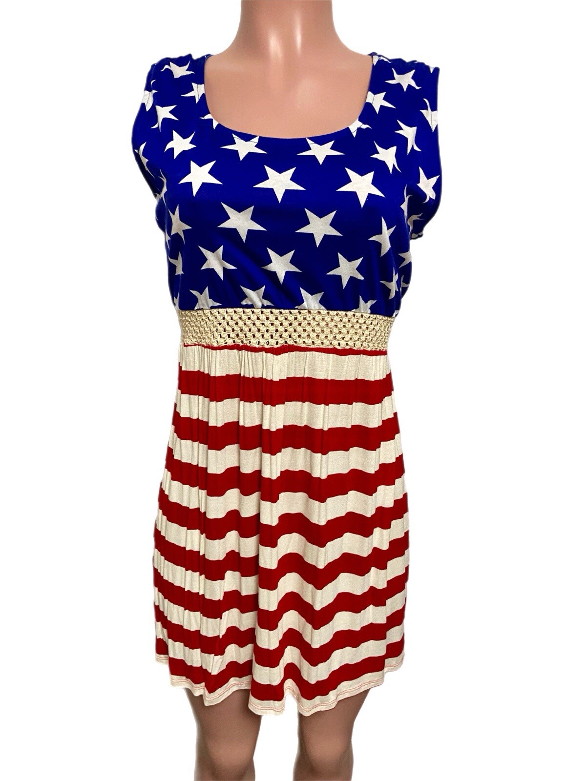 Y2K American Flag Print With Crochet Rally Party Mini Dress Beach Babydoll Usa