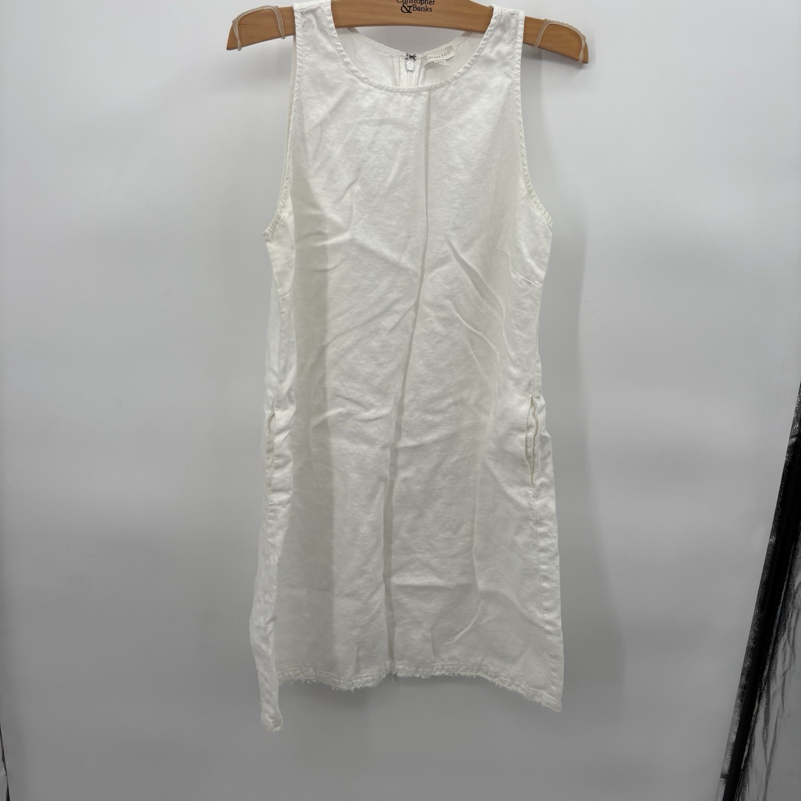 Garnet Hill 8 White Linen Mini Dress Slee Sheath Minimal Cottagecore Coastal 18D