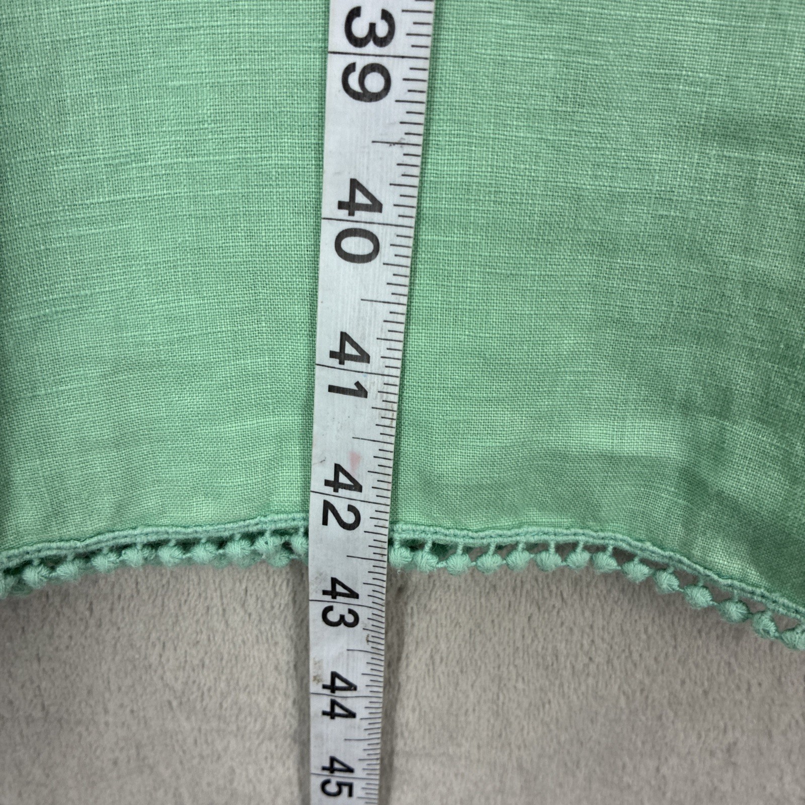 Calypso St Barth Dress 100% Linen Mint Green Pom-Pom Fringe Trim Minimalistic