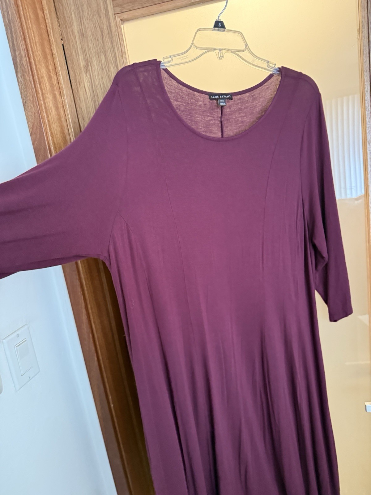 Lane Bryant Purple Solid Scoop Neck 3/4 Sleeve Knee Fit & Flare Dress 18/20