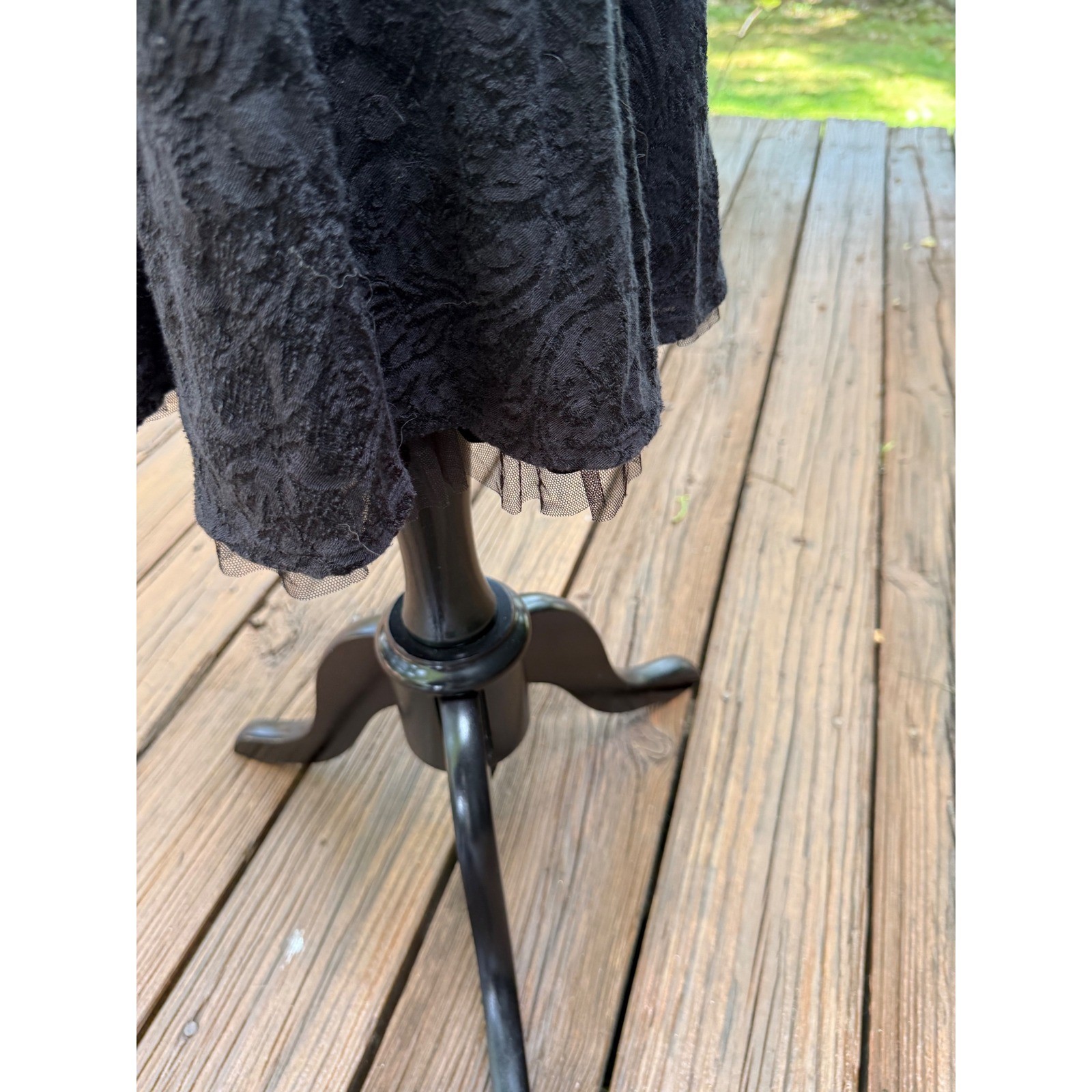 Free People Black Floral Lace Long Sleeve Fit Flare Dress Tulle Trim Womens L