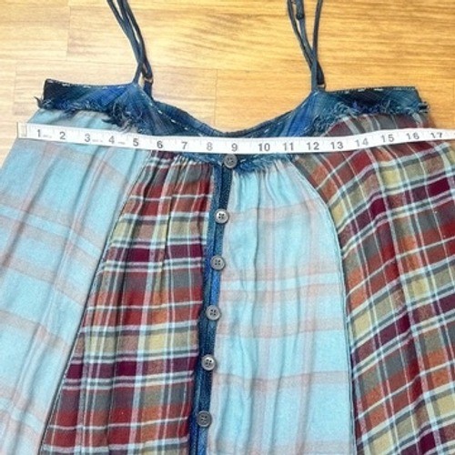Free People Riley Plaid Button Front Midi Dress Blue Combo Small