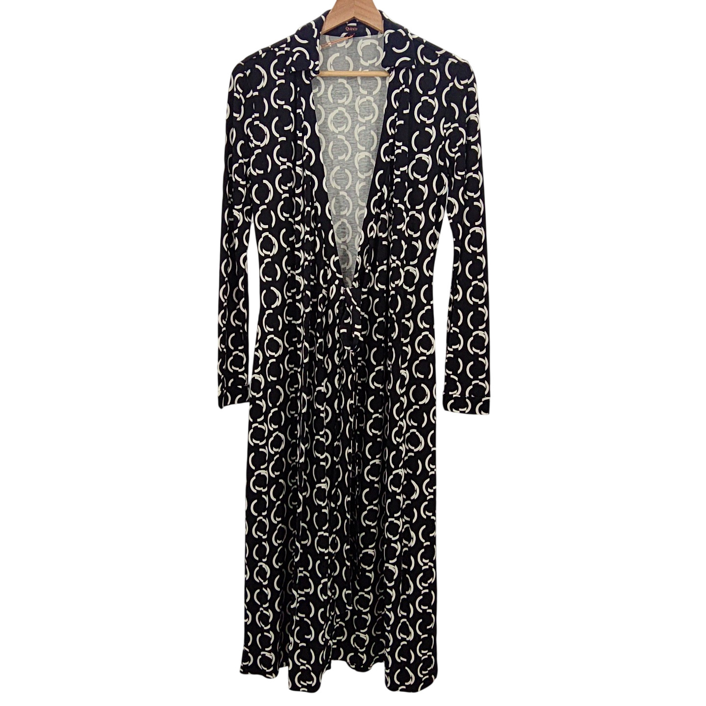 Quince Women 100% Silk Jersey Midi Wrap Dress Circular Contrast Black S
