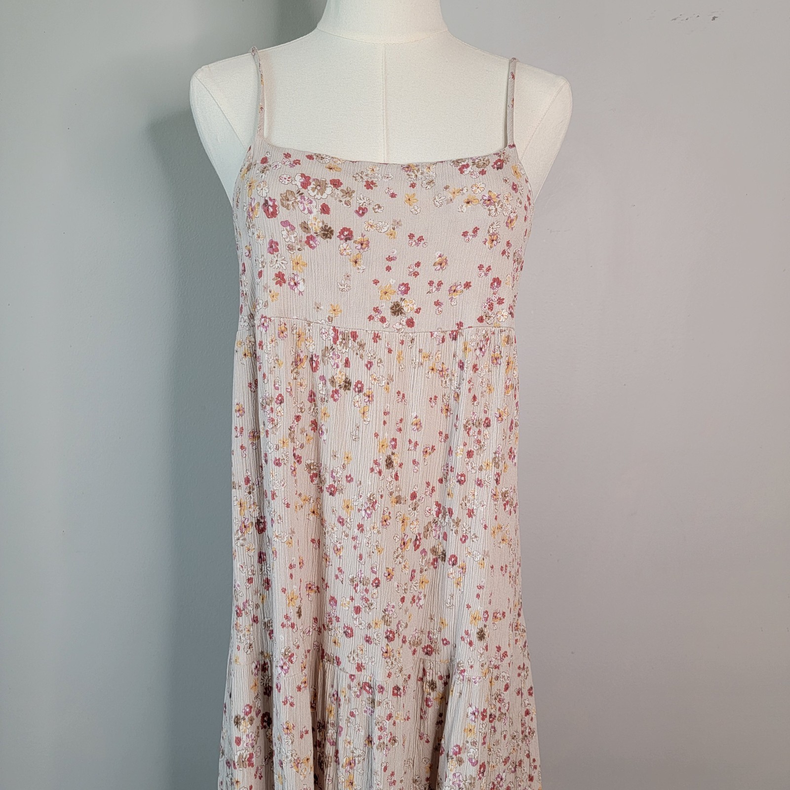 Sundress Tan Neutral Ditsy Floral Gauzy USA Beach Cottagecore Boho Final Touch S