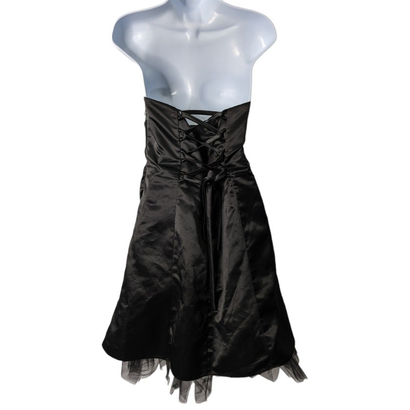 Vintage Y2K 90’s Blondie Nites Strapless Formal Mini Dress Black White Tulle Hem