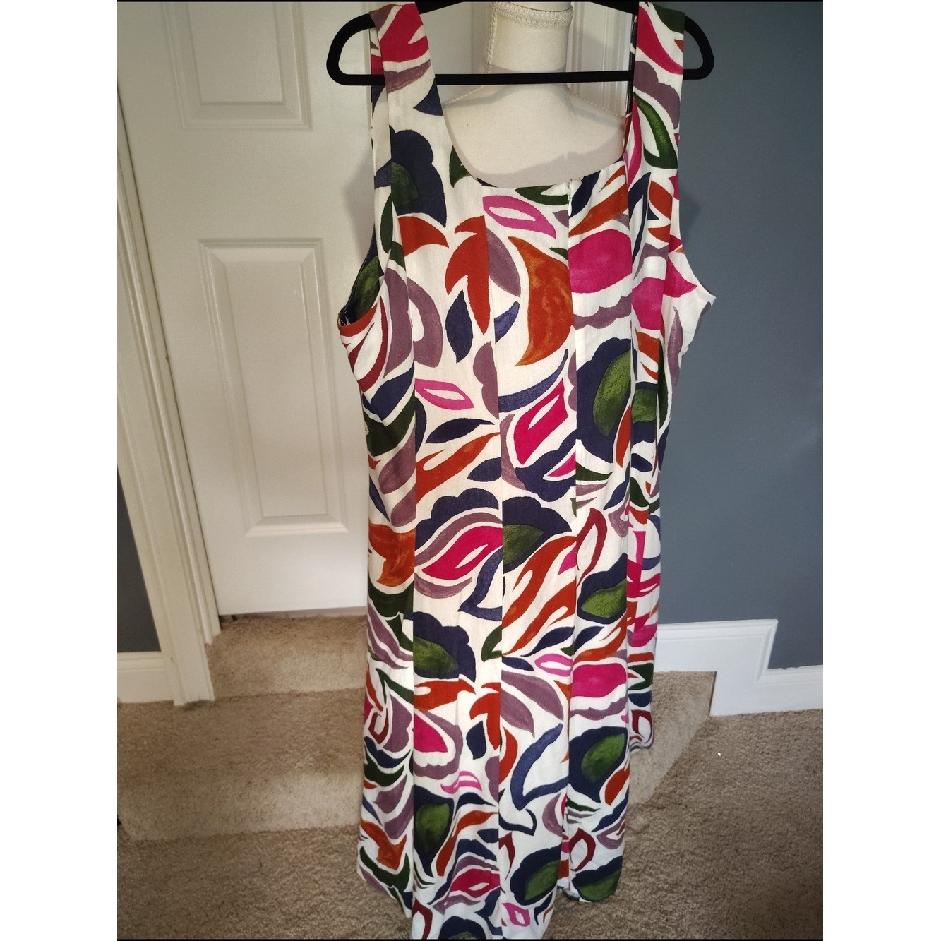 Colorful Abstract Leaf Print Sleeveless Sundress