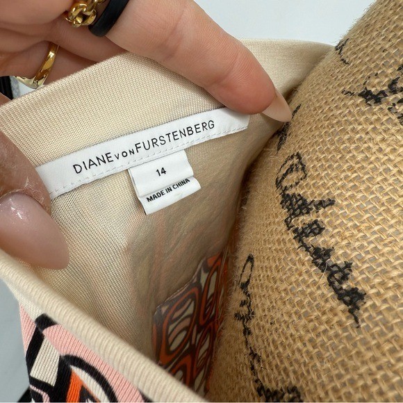 DVF Mini Shift Dress Mod Retro 14 Ivory Orange Geometric Silk Jersey 60s Style