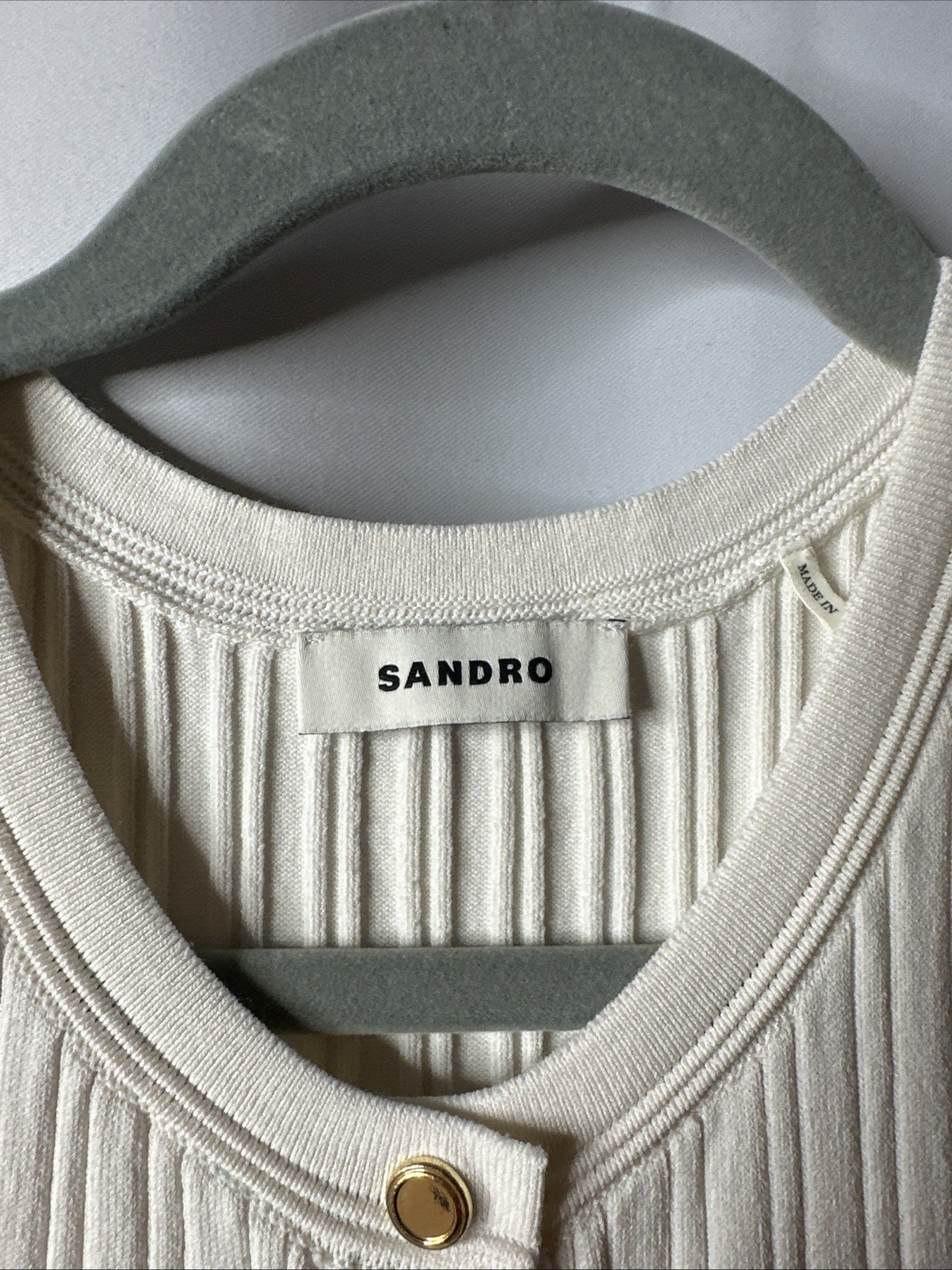Sandro Off-White Rib Knit Mini Dress Size 40 with Stain