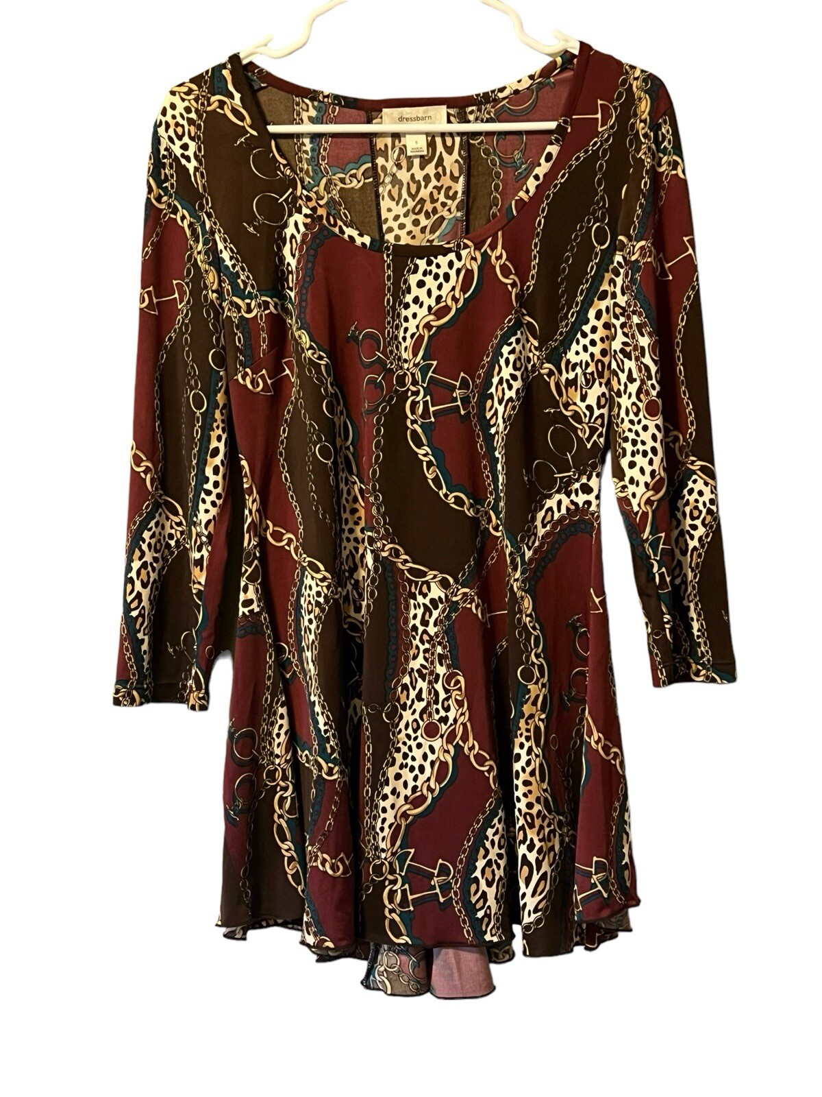 Dressbarn Multicolor Print Stretchy Dress Chain Design Size Small Classic City