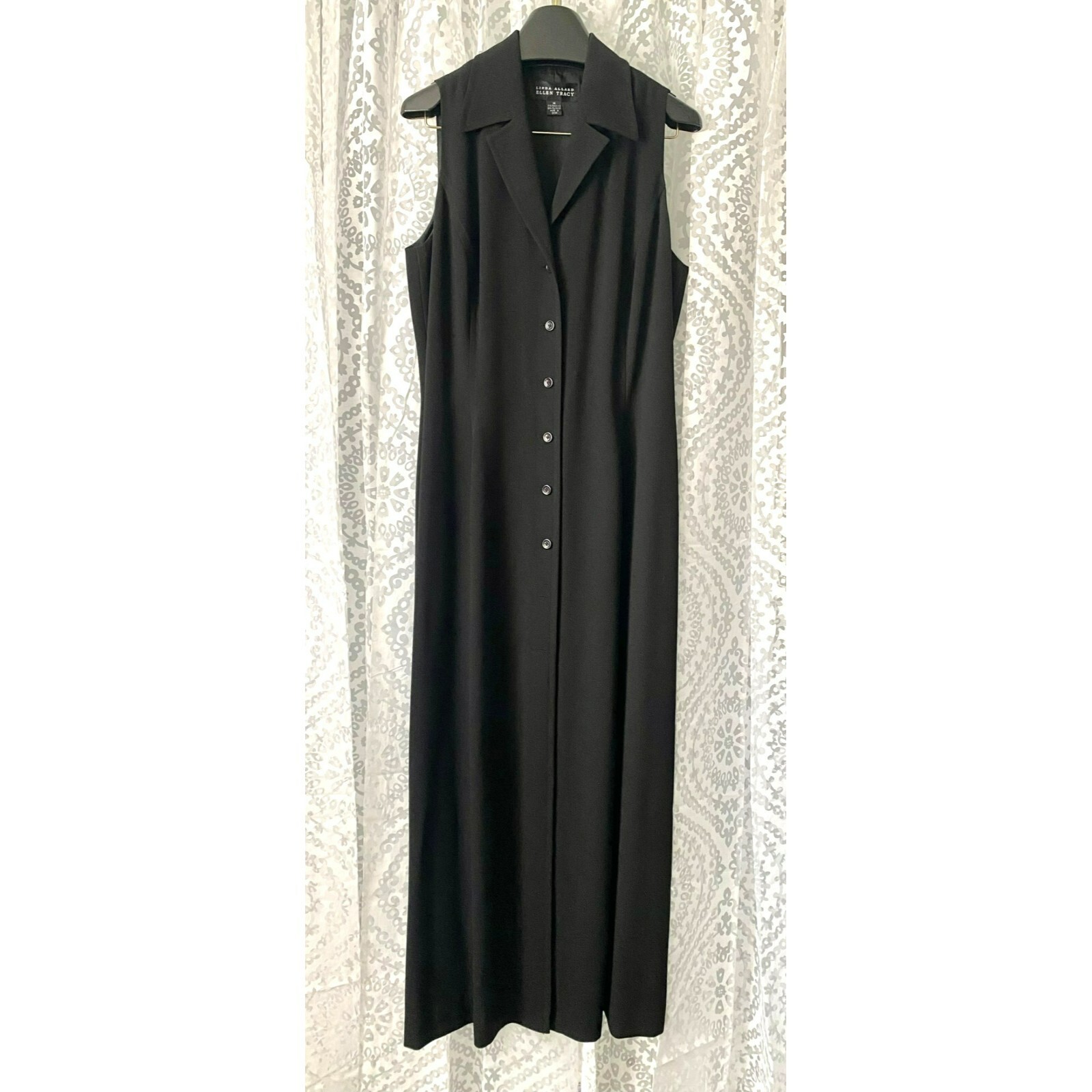 Linda Allard Ellen Tracy Sleeveless Black Button-Down Dress Size 14 Classic