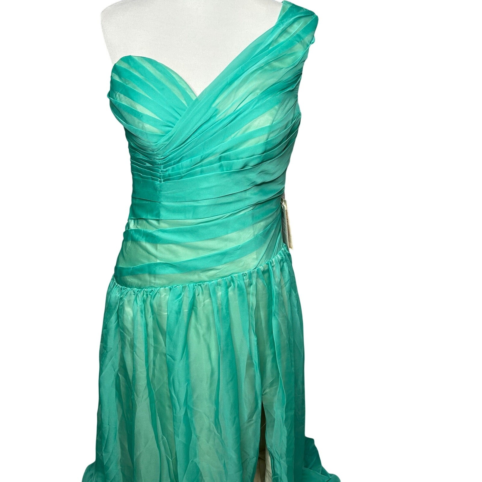 NWT Vilavi Dress Evening Gown Women Sz 12 Formal Chiffon Aqua Blue Asymmetrical