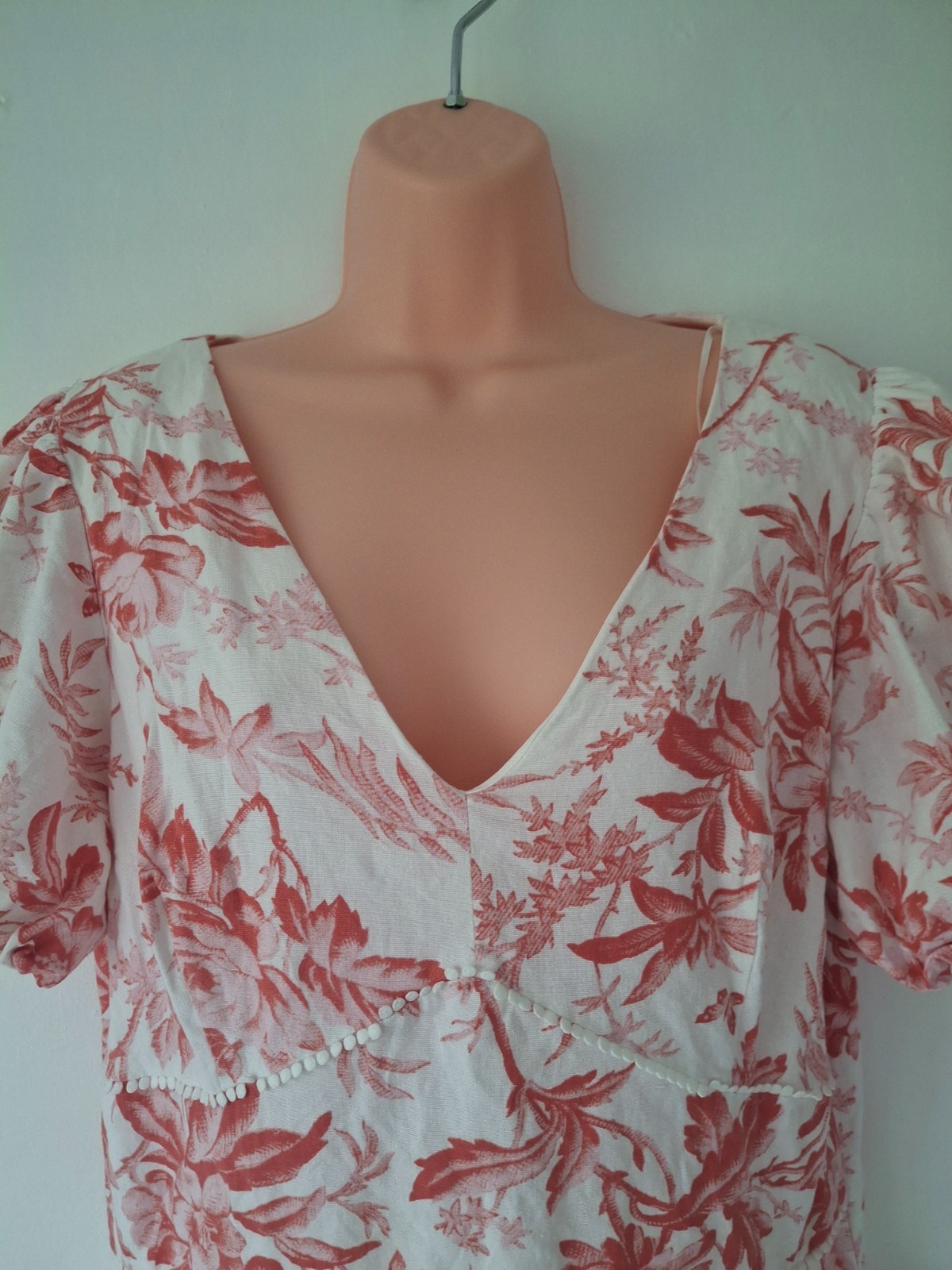 Lipsy Womens Pink Floral Knee length Dress Uk18 Linen Blend V Neck Casual Travel