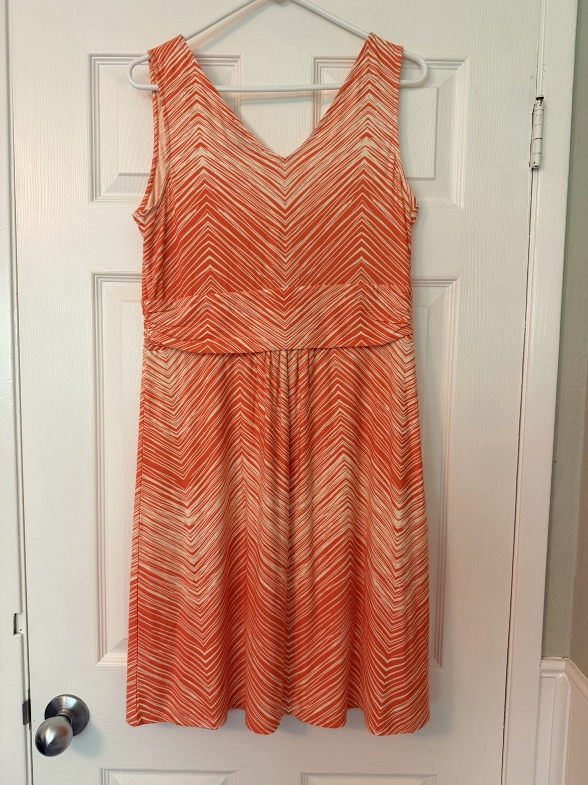 Tommy Bahama Orange/White Chevron Fit & Flare V-Neck Dress Sleeveless L/G
