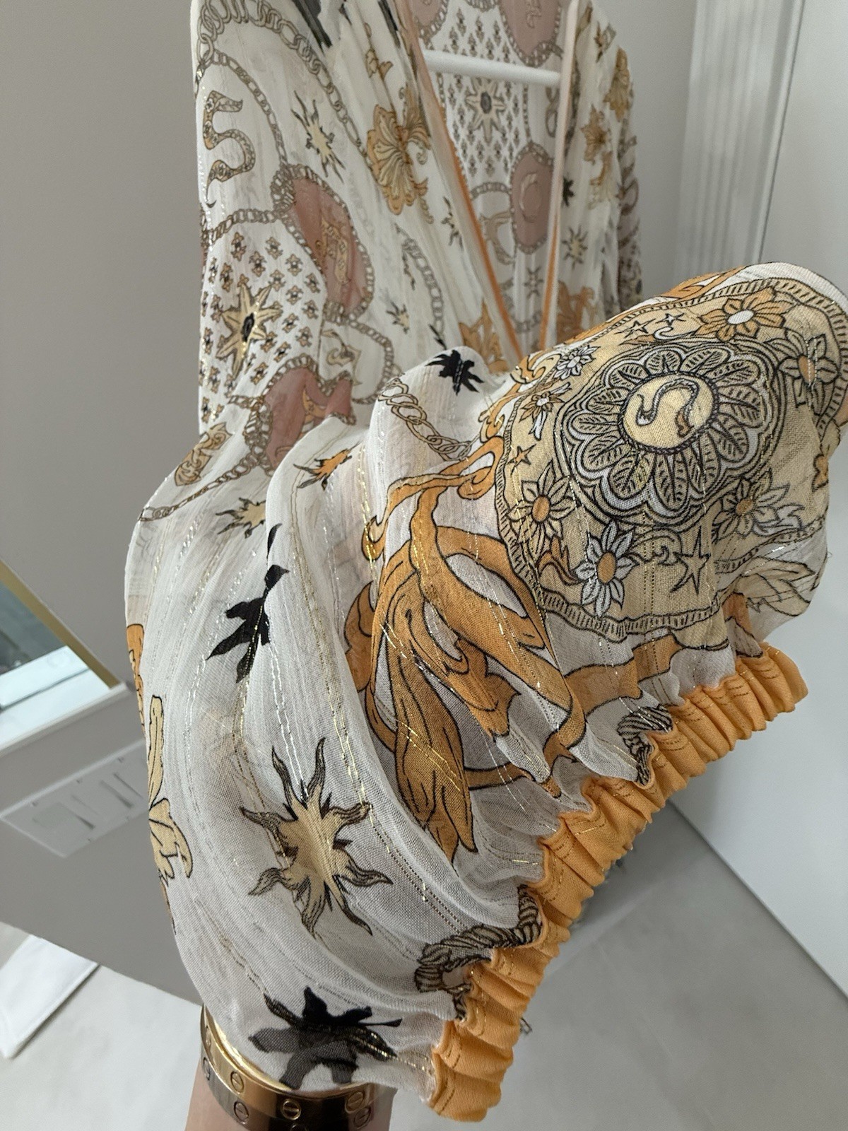Sandro Valldemossa Metallic Scarf Print Maxi Dress 38