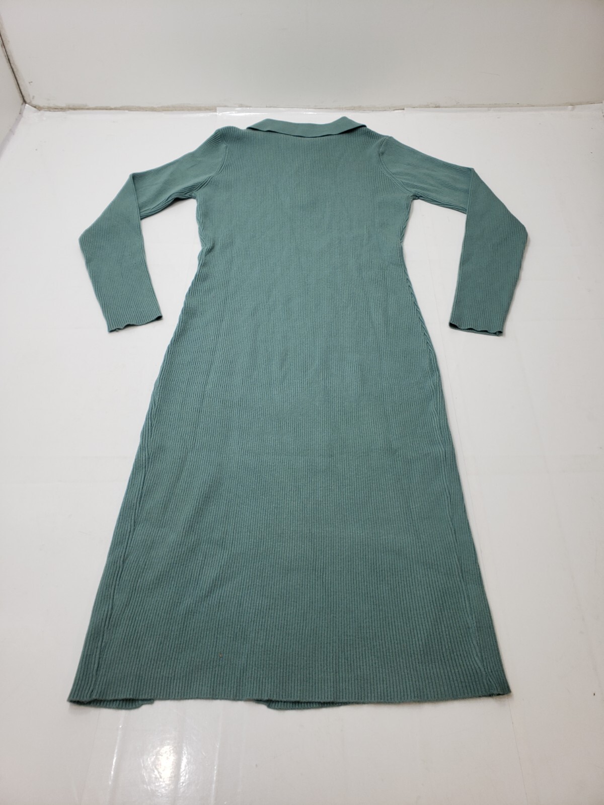 Deep Self Womens Dress Long Sleeve 1/4 Button Collared Stretch Ribbed Green M