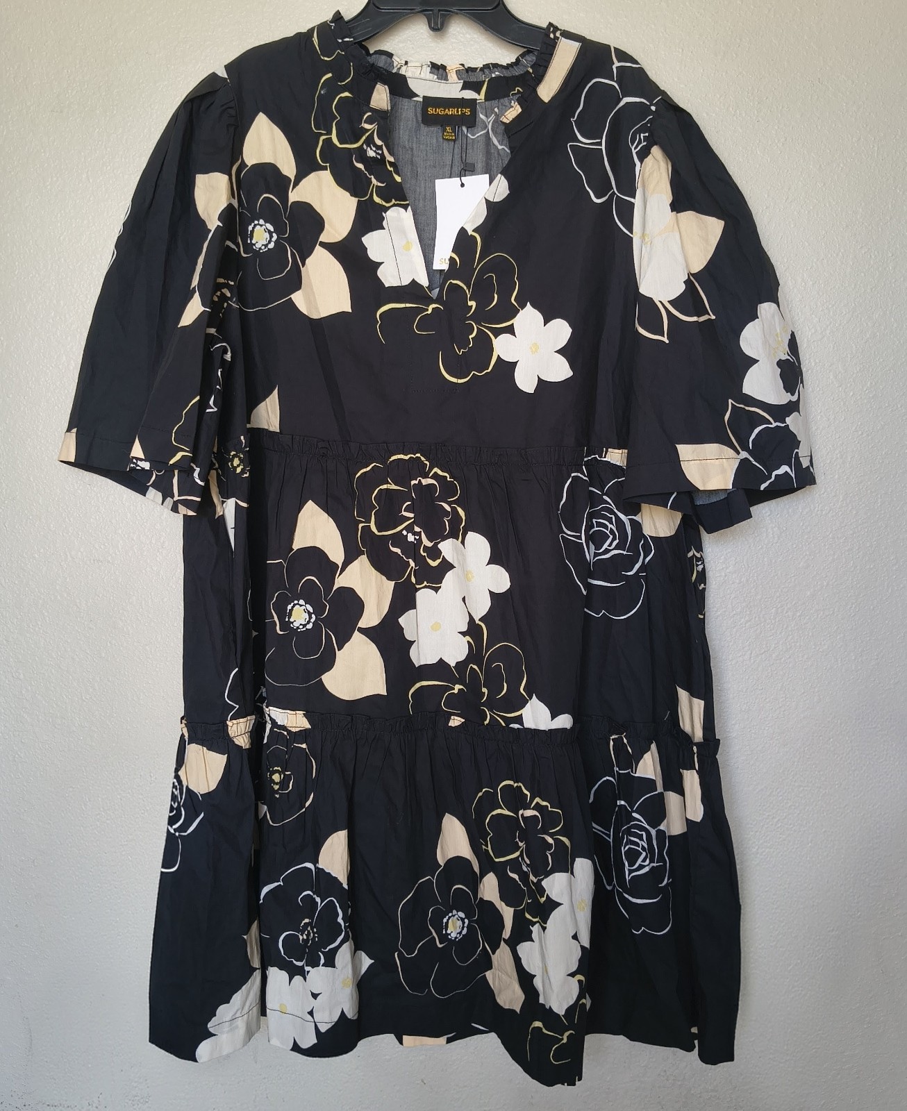 Sugarlips Cairan Rose Floral Dixie Split Neck Shift Dress NWT Size XL Cotton