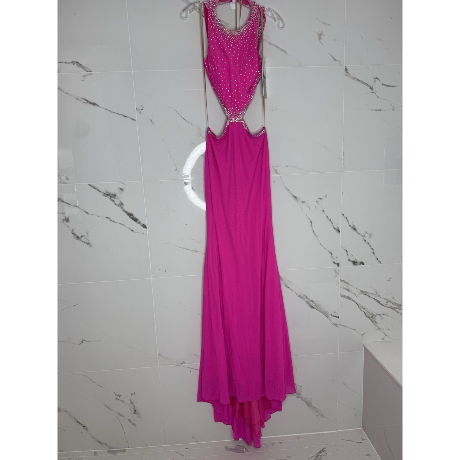 NWT Jovani 20011A Hot Pink Prom Dress 2 Gown Rhinestones Open Back Cut Outs New