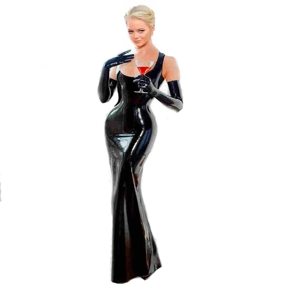 Elegant Women Sexy PVC Faux Leather Sleeveless Tank Bodycon Mermaid Maxi Dress