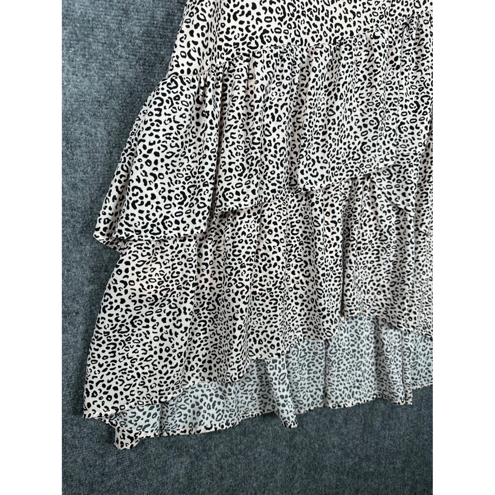 Who What Wear Women Leopard Print Ruffle Tiered High Low Dress S/M Pink Black