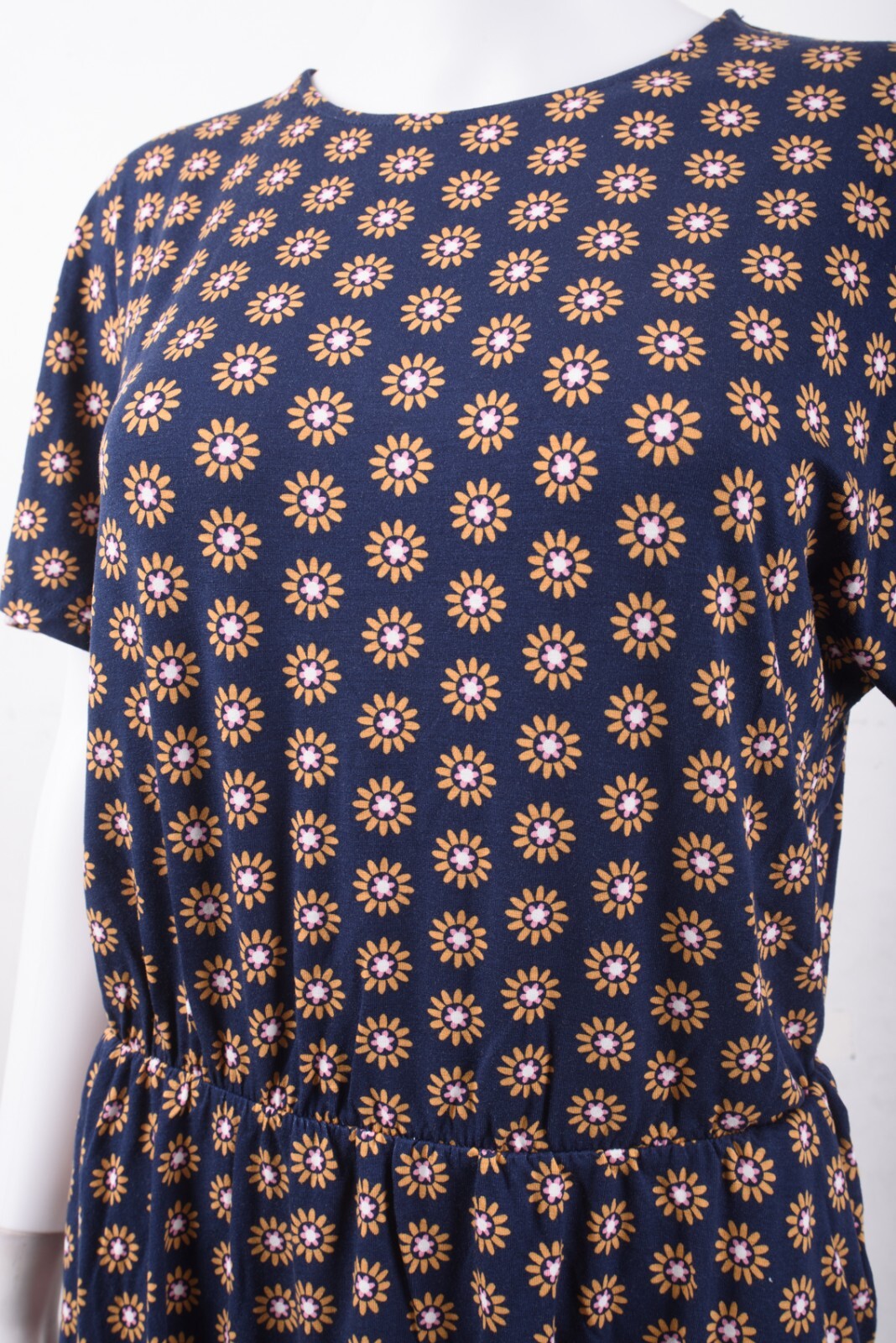 Boden Womens Flutter Sleeve Jersey Dress UK 14 US 10 Navy Blue Daisy Floral NWT