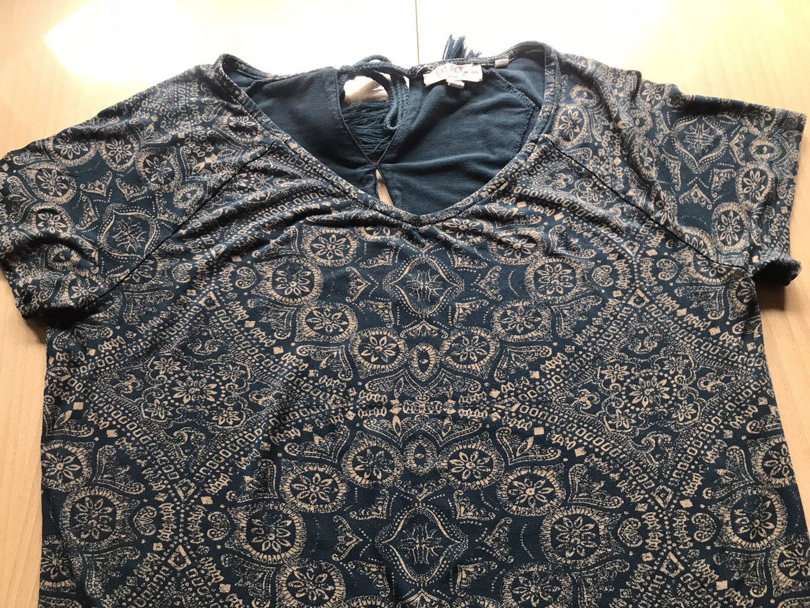 Fat Face Top Size 10/12/14 Pit To Pit 19.5 Inches Teal Mustard Print