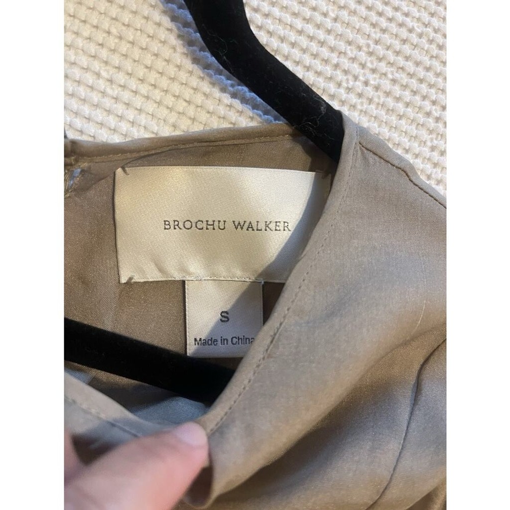 Brochu Walker Flowy Pleated Beige Shift 100% Silk Dress NWT
