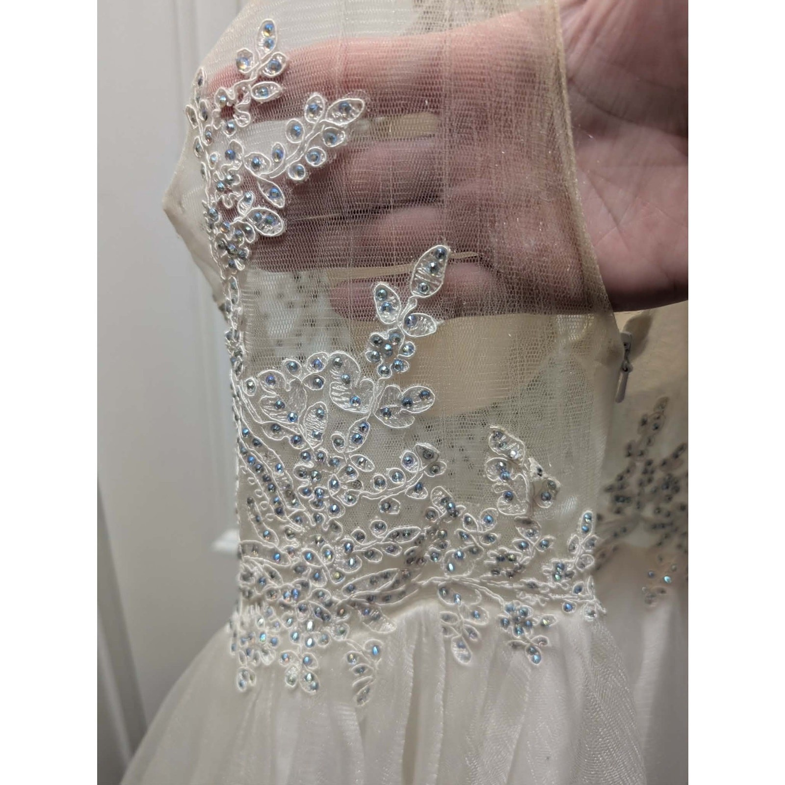 Dancing Queen Short Prom Hoco Formal Dress White Blue Iridescent Rhinestones M