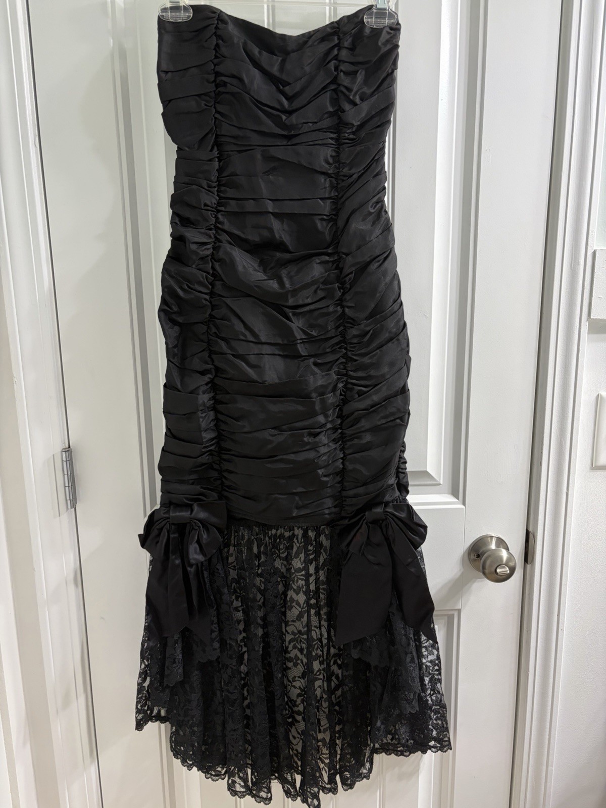 Vintage Gunne Sax Jessica McClintock Black Strapless Ruched Lace Fishtail 5/6