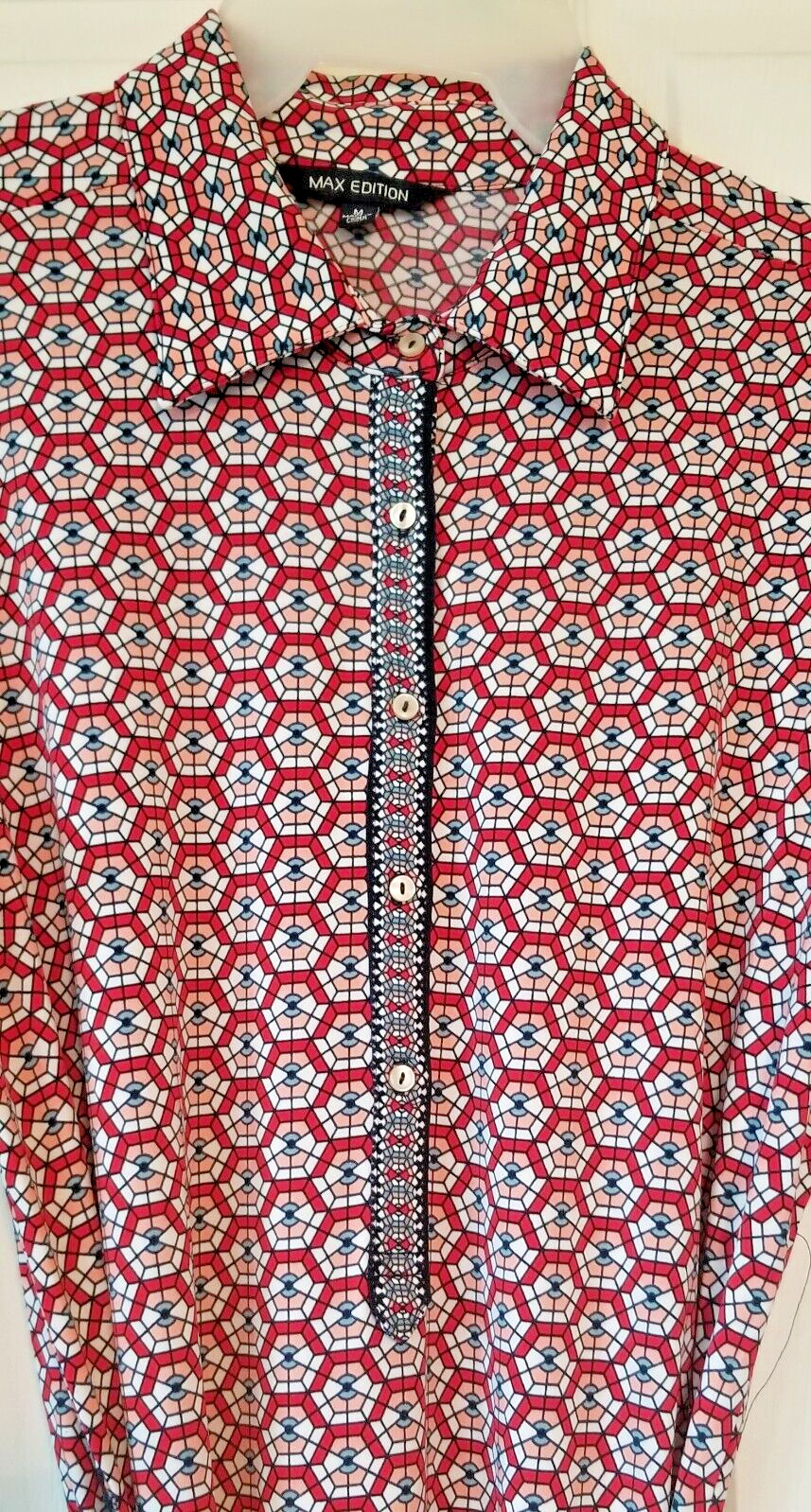 MAX EDITION Multicolor Print Shirt Dress 3/4 Sleeve Belted Career Office Size M