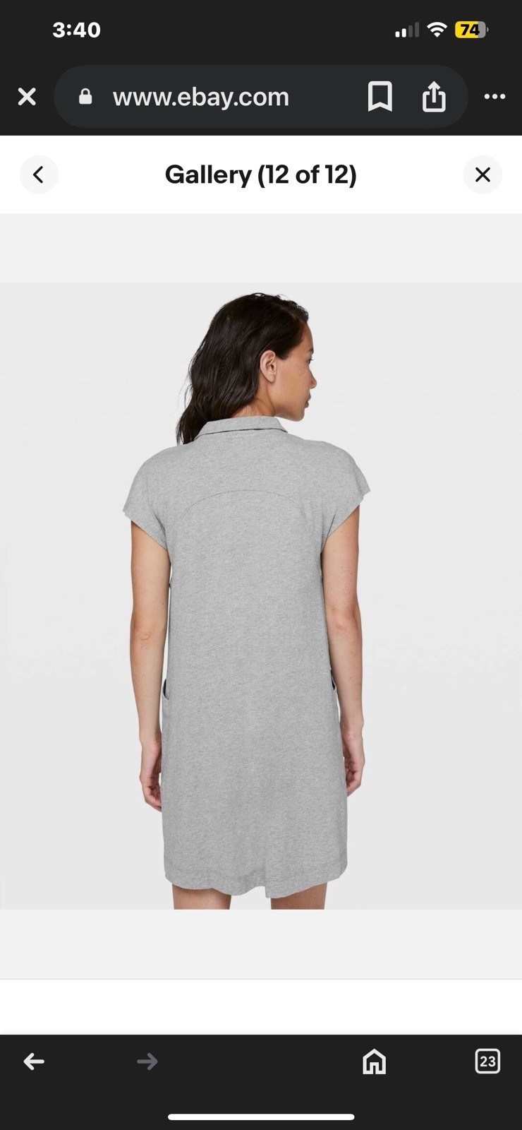 LULULEMON Womens 10 Players Pro-Form Polo Grey Pima Cotton Stretch T-Shirt Dress