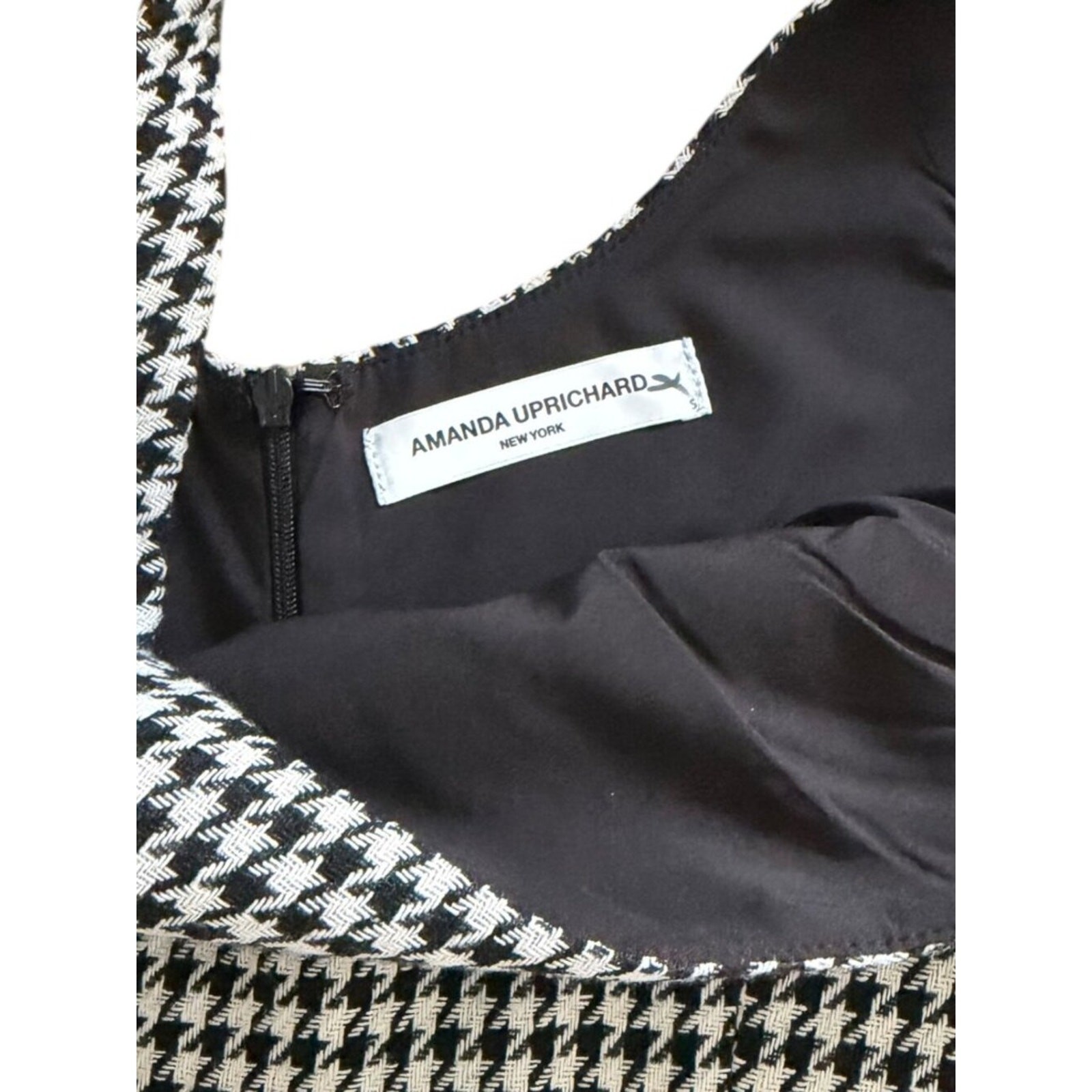 Amanda Uprichard Amabella Houndstooth Mini Dress Black White Size Small Revolve