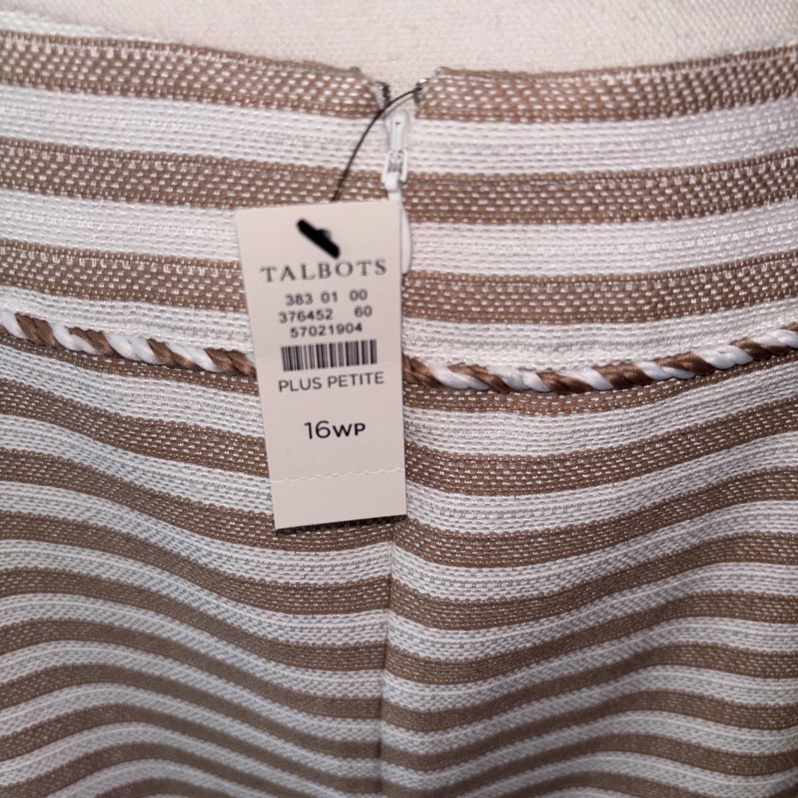 NWT TALBOTS Woman’s Sunlight Tan & White Lined Midi Shift Dress V-Neck Size 16WP