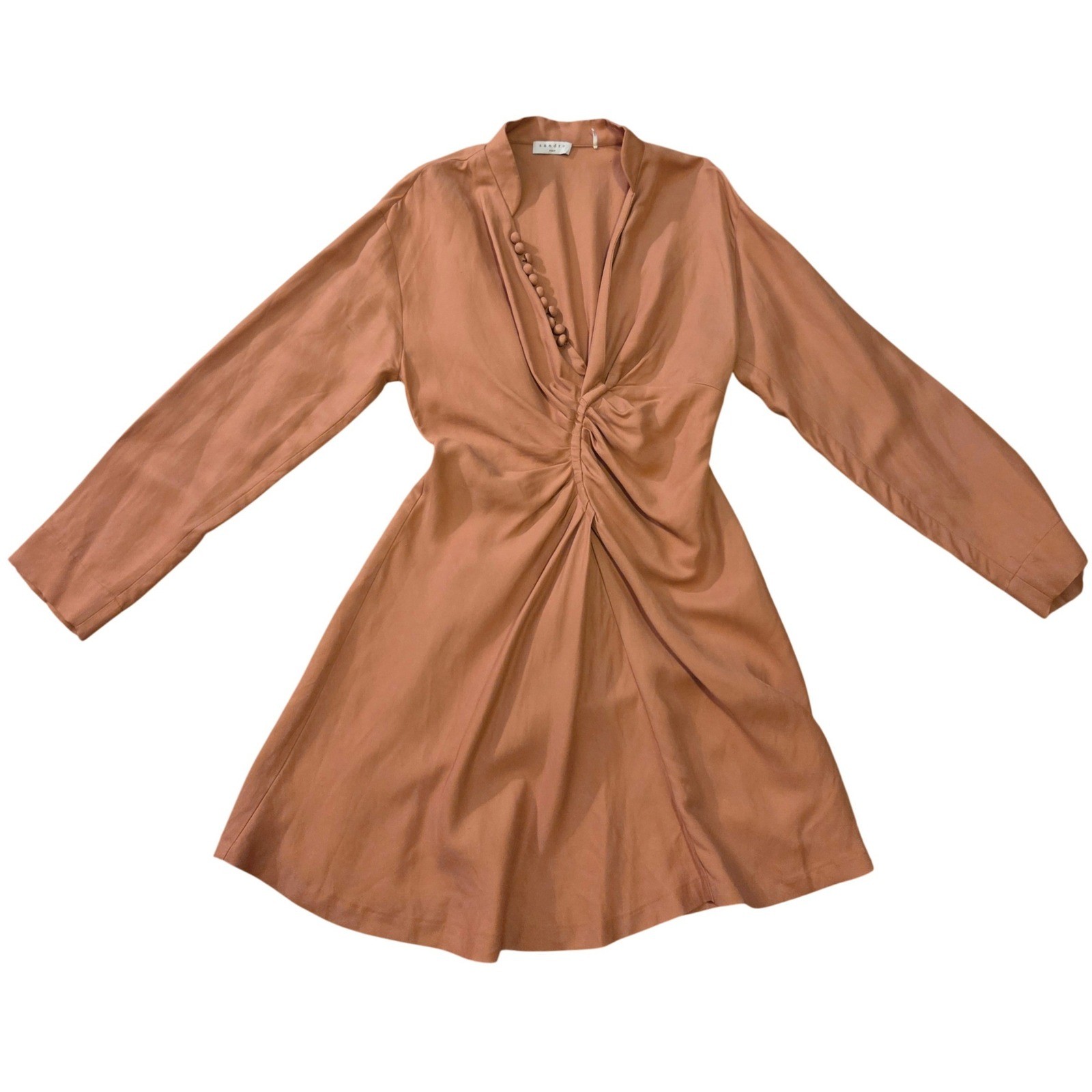 Sandro Amaria Cross-Over Neckline Dress, Camel, Caramel, Fall, Sz FR 36/US S