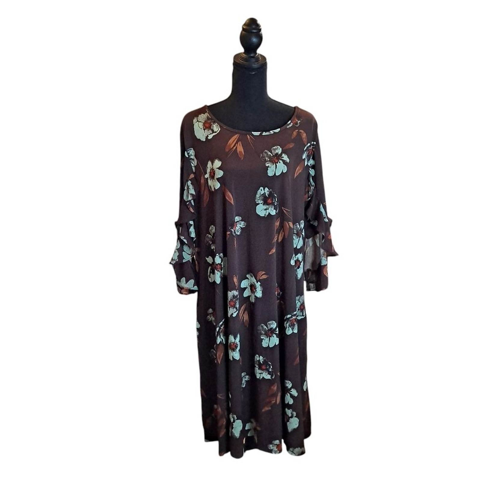 Est. 1946 Cato Women’s Plus Dress Size 22/24W Brown Floral Pockets 3/4 Sleeve