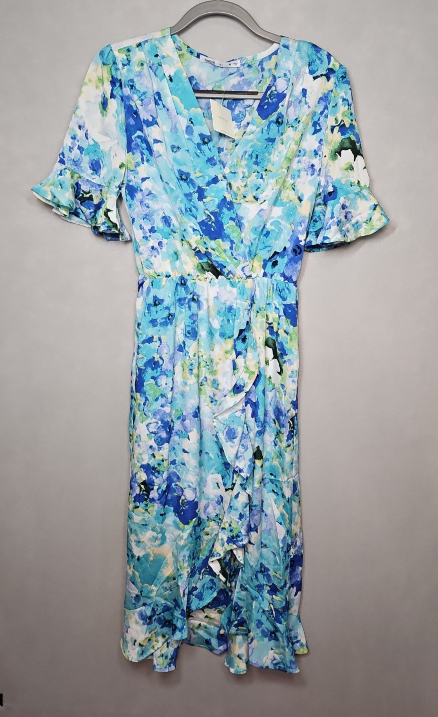 Fraiche By J Womens Blue Floral High Low Maxi Dress Size Medium NWT