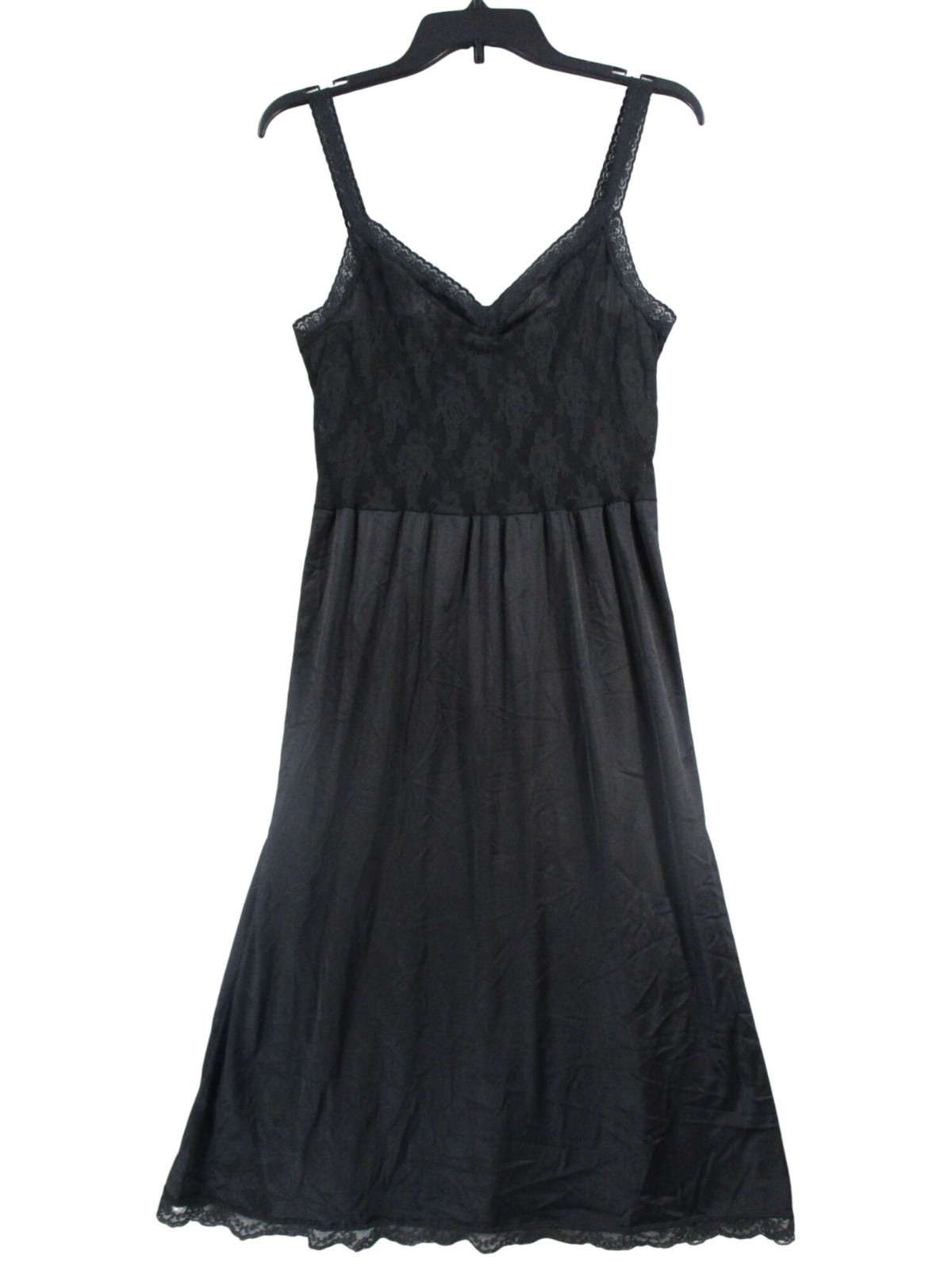 Black Lace Whimsy Goth Overlay Lace Slip Dress W/ Adjustable Straps Midi Length