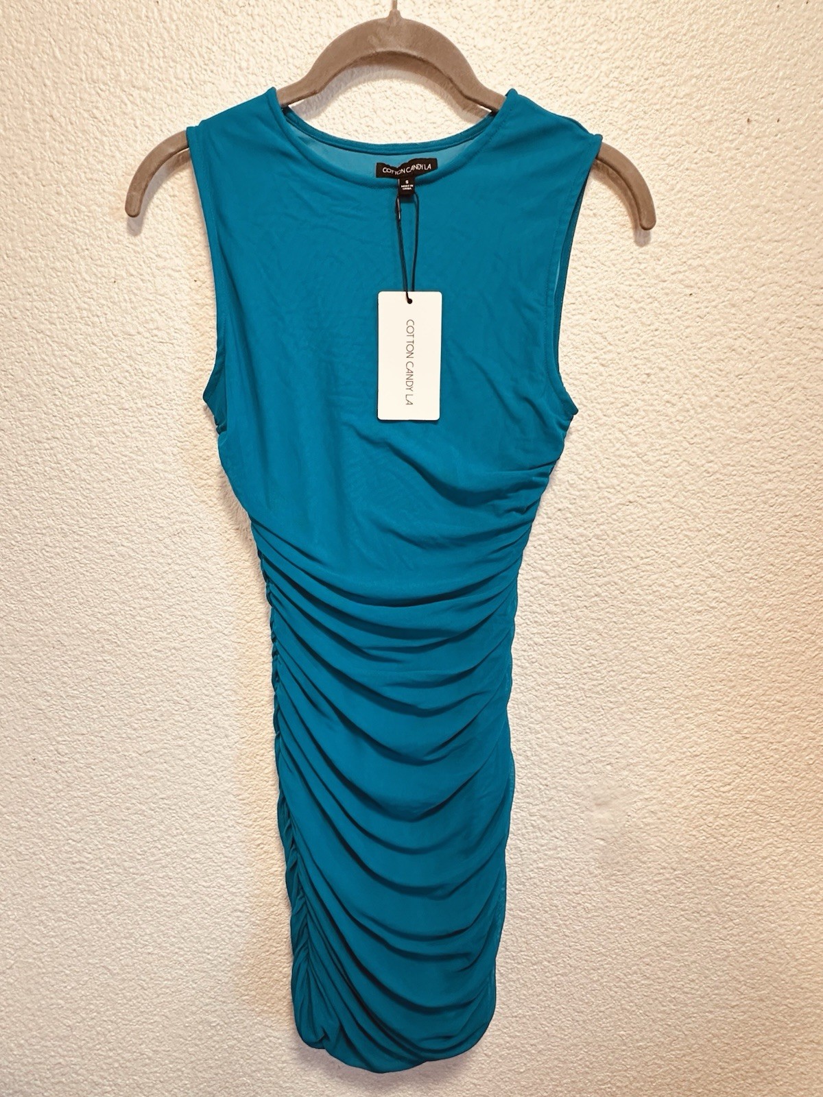 Cotton Candy LA Blue Ruched Sleeveless Bodycon Dress Round Neck S NWT