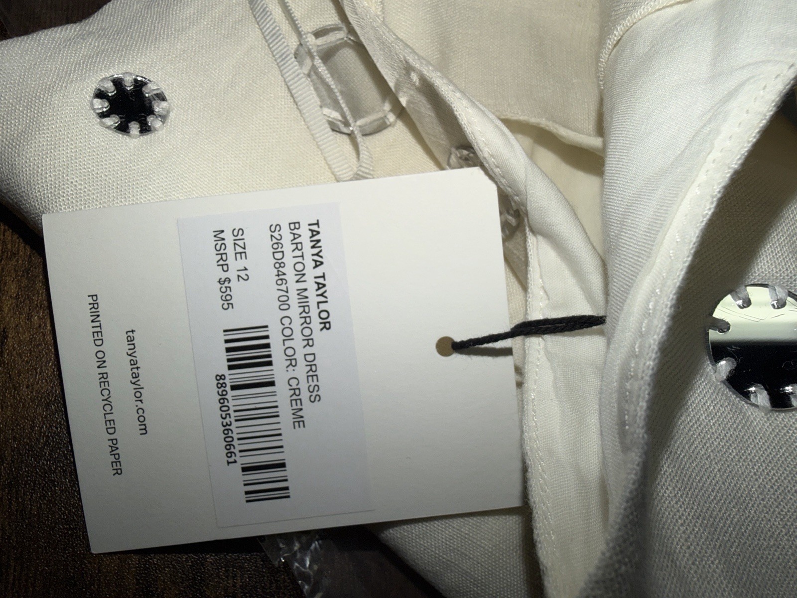 NWT! Tanya Taylor Barton Mirror Dress – Lightweight Linen – Creme Size 12 $595