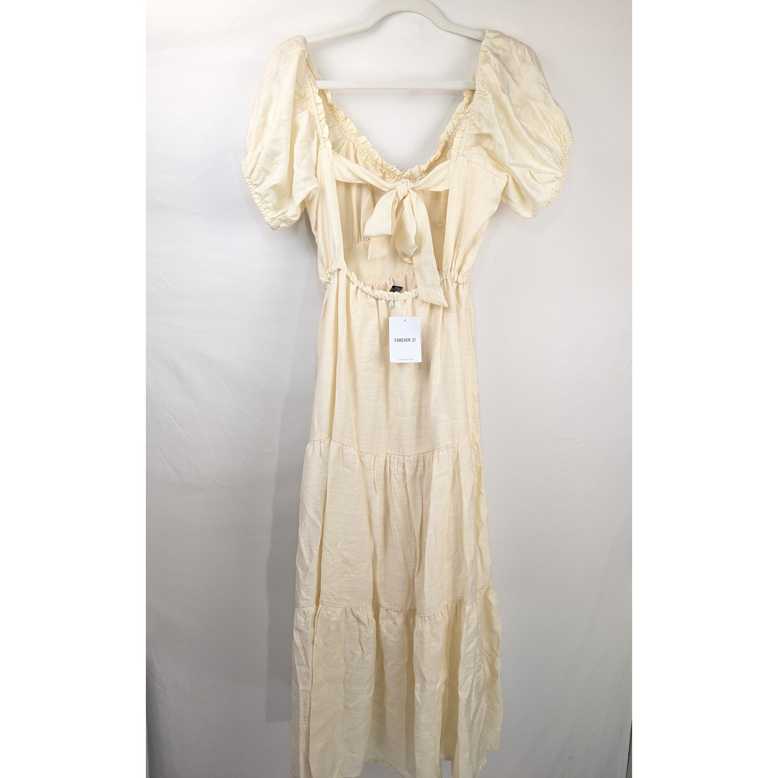 Boho Puff Sleeve Tiered Peasant Maxi Dress Size S Cottagecore Prairie Ren Faire